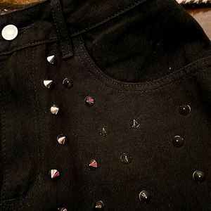 Hand-Embellished Black Denim Cutoff Shorts